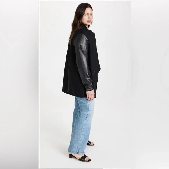 SPANX Black Faux Leather Drape Front Convertible Ponte Jacket SZ S